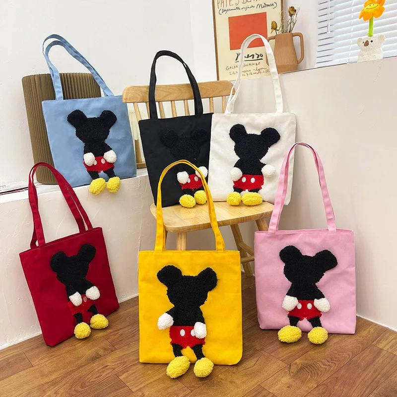 

Милые Мультяшные холщовые сумки для покупок Disney с Микки Минни Маус для учеников макияж Большая емкость Плюшевая Кукла Детская сумка через плечо