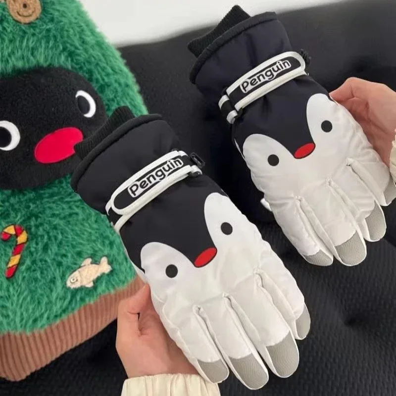 Фото Pingu Pinga мужские и женские зимние лыжные перчатки, водонепроницаемые перчатки для сноуборда с героями мультфильмов, мотоциклетные перчатки для езды на снегу, теплые ветрозащитные перчатки №5