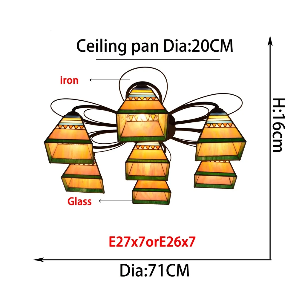 Витражный Потолочный Светильник Тиффани в пирамидальном стиле 7 насадок