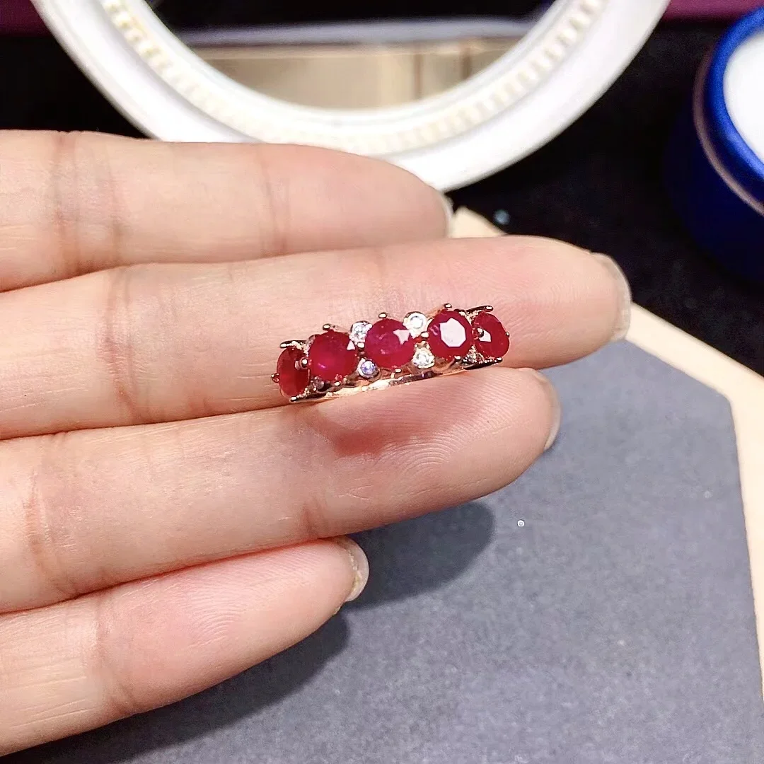 Кольцо из серебра 925 пробы с рубином для женщин 5 шт. 4 мм серебряное кольцо