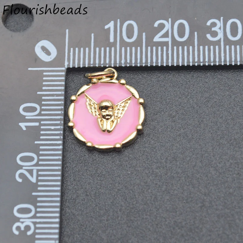 20pcs/lot New Style Nickel Free Anti Rust Gold Plated Blue Pink Enamel Round Angel Wing Metal Charms Pendants for Jewelry Making