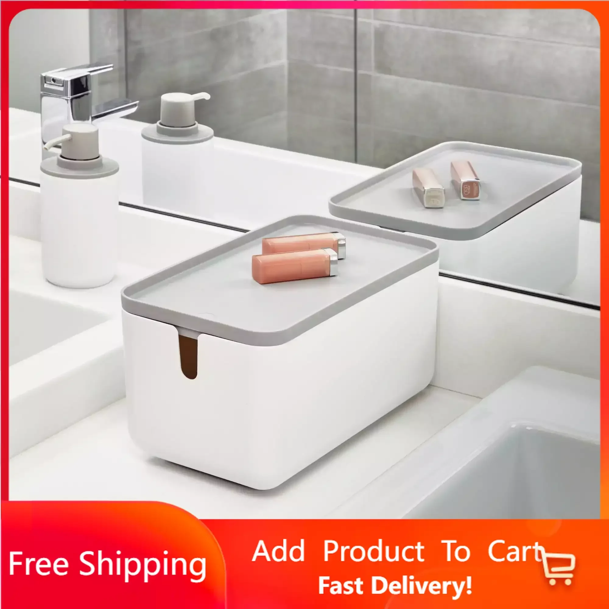 

Ведро для хранения с крышкой, белый/серый ящик для хранения, органайзер, бесплатная доставка