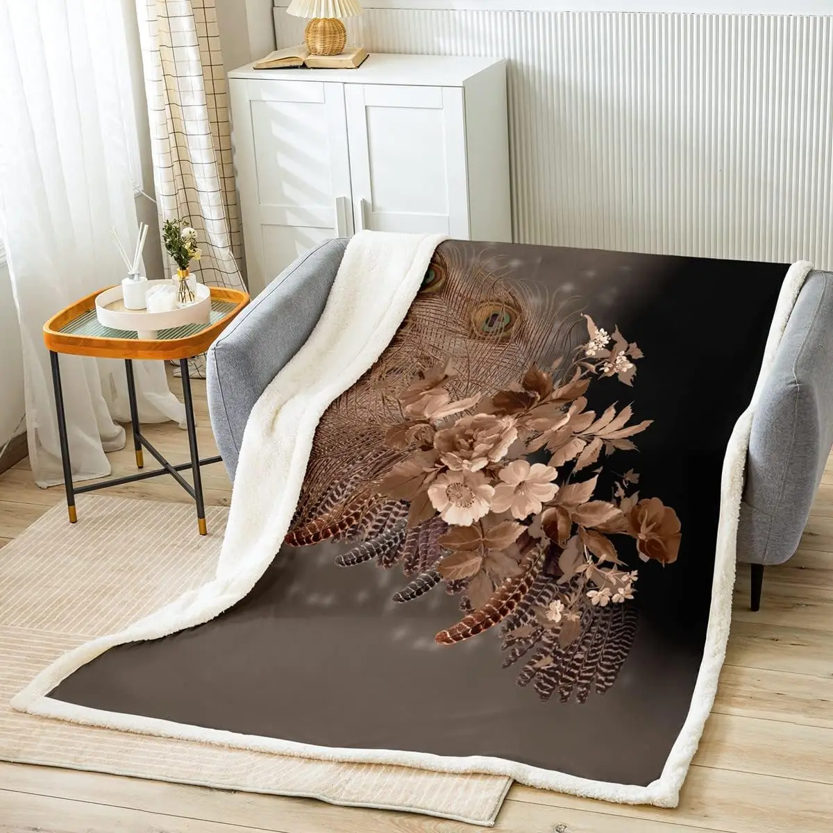 

Peacock Feathers Kids Throw Blanket,Animals Fur Texture Abstract Bed Blanket,Girls Boys Adults Xmas Decor,Flowers Rustic
