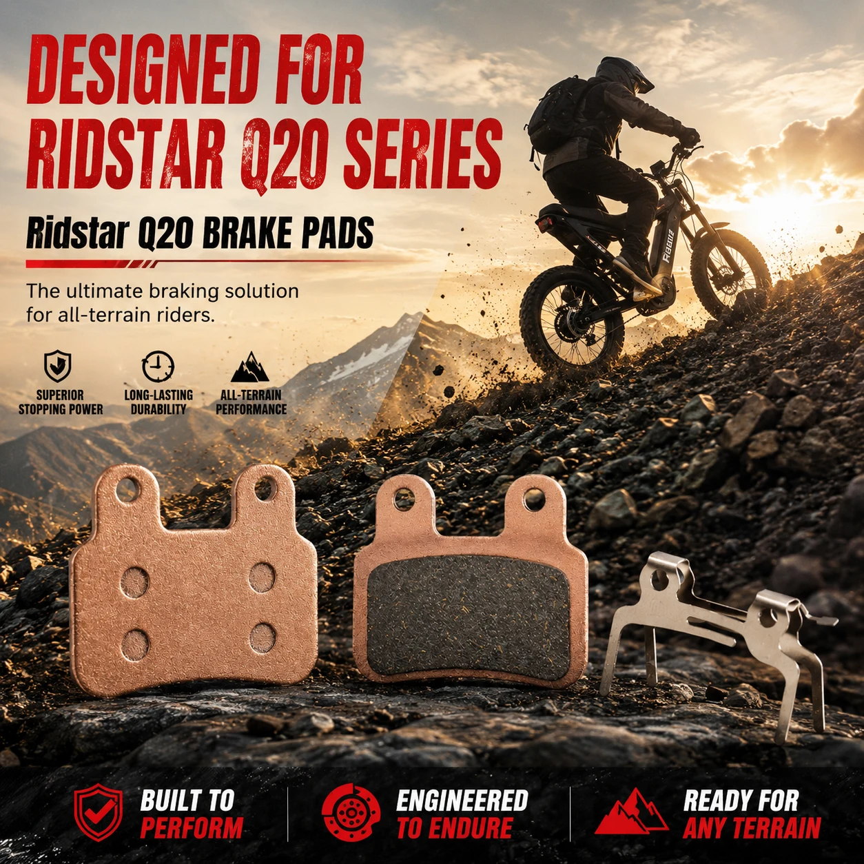 Фото Тормозные колодки Ridstar Q20 полуметаллические, 2 пары, для гидравлических суппортов KTET XD-KL.BS с 2 поршнями, Ridstar Q20 EKX X21 Freego X2 №2