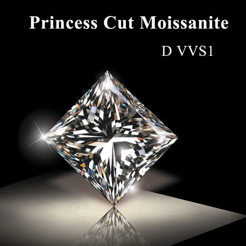 Rare Princess Cut Moissanite Loose Stone 0.3-10ct Super White Certified Princess Square Shape Moissanite Diamonds
