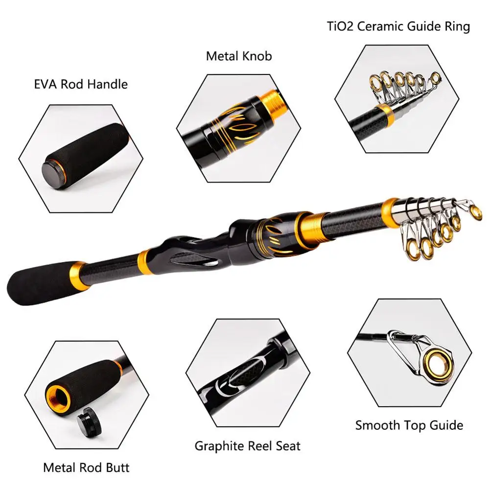 Carbon Fishing Rod Set Portable Telescopic Lure Rod Fishing Reel Soft Bait Fishing Tackle Kit With Storage Bag enlarge