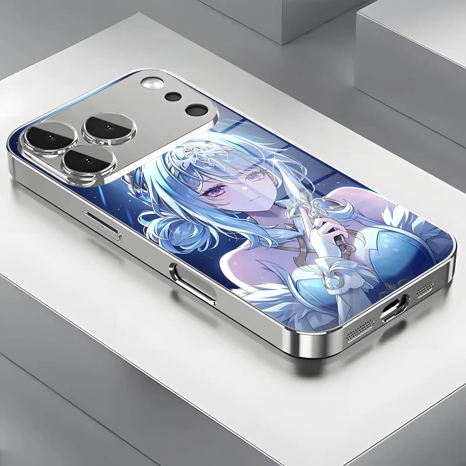 Фото Чехол для телефона Genshin Impact Odette для iPhone 17, 16, 16e, 15, 14, 13, 12 Plus, Mini, Pro, Max, с гальваническим покрытием, стеклянный №1