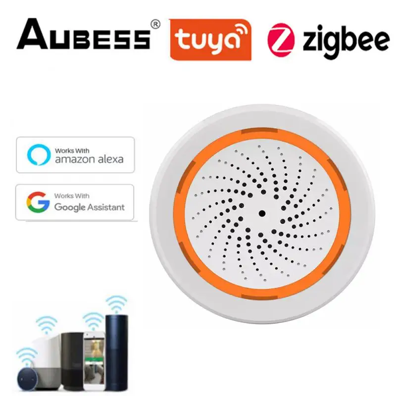 

Смарт-сирена Tuya Zigbee, сенсор звукосветильник сигнализации 3-в-1 для умного дома, работает с Alexa Google Home, 90 дБ