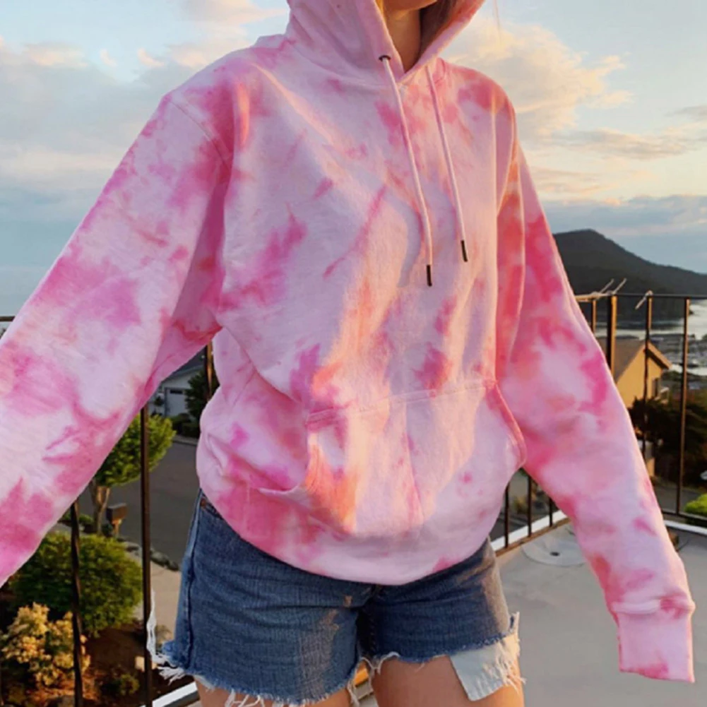 

Ladies Casual Fall Long Sleeve Tie Dye Mouth Slim Fit Hoodie Pullover Tie Dye Print Top A13950