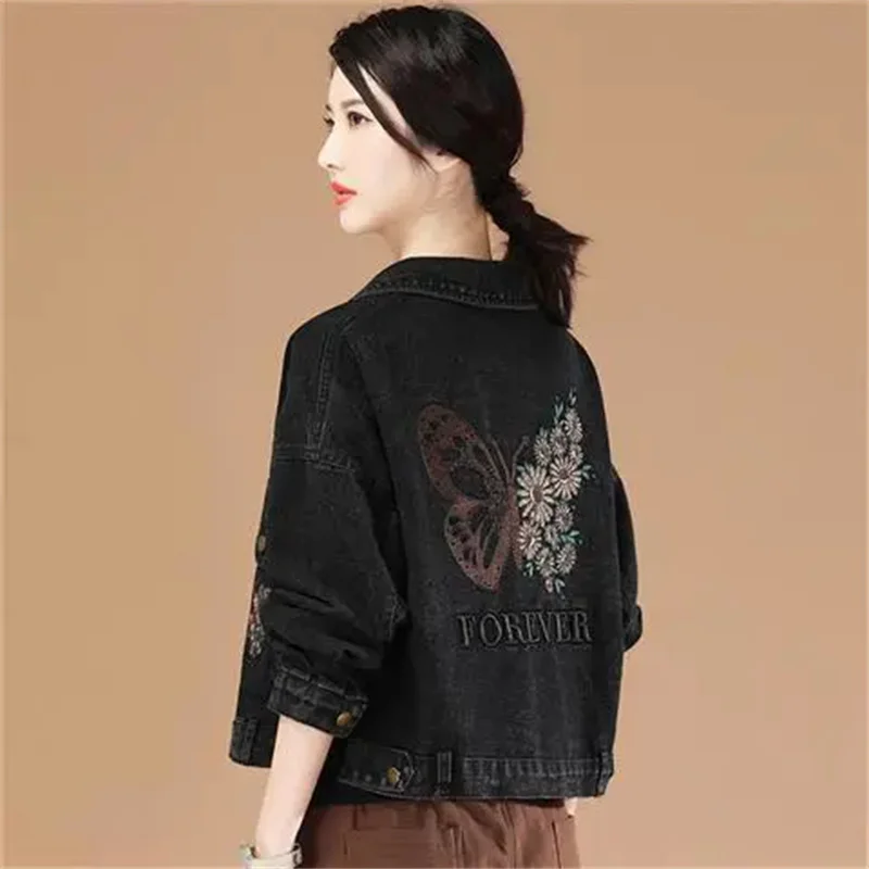 

Denim Jacket Women's 2022 Spring Autumn New Personality Retro Letters Butterfly Heavy Industry Embroidery Tide Loose Short Top W