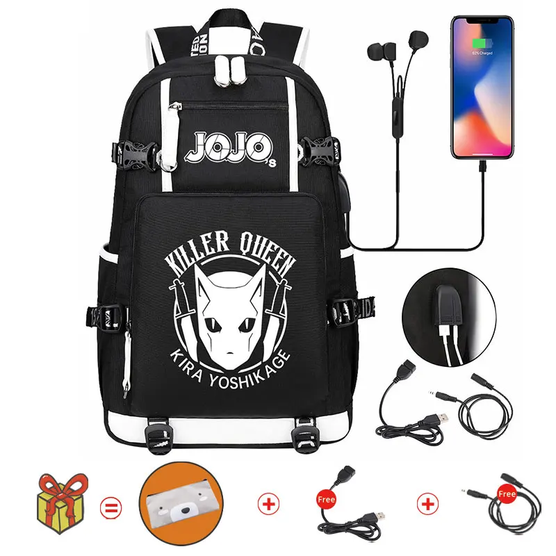 Anime Jojo Bizarre Adventure School Bags Students USB Charging Laptop Backpack Boys Travel Bags Kids Teenager College Backpack