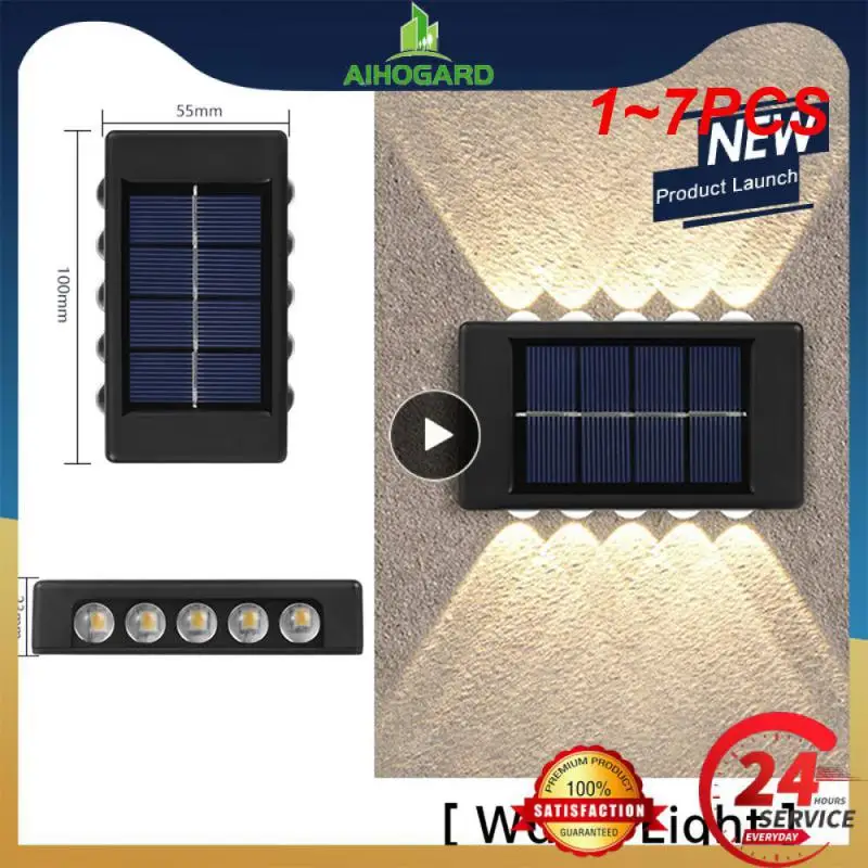 

1~7PCS Solar Wall Lamp Outdoor Waterproof Up And Down Luminous Lighting