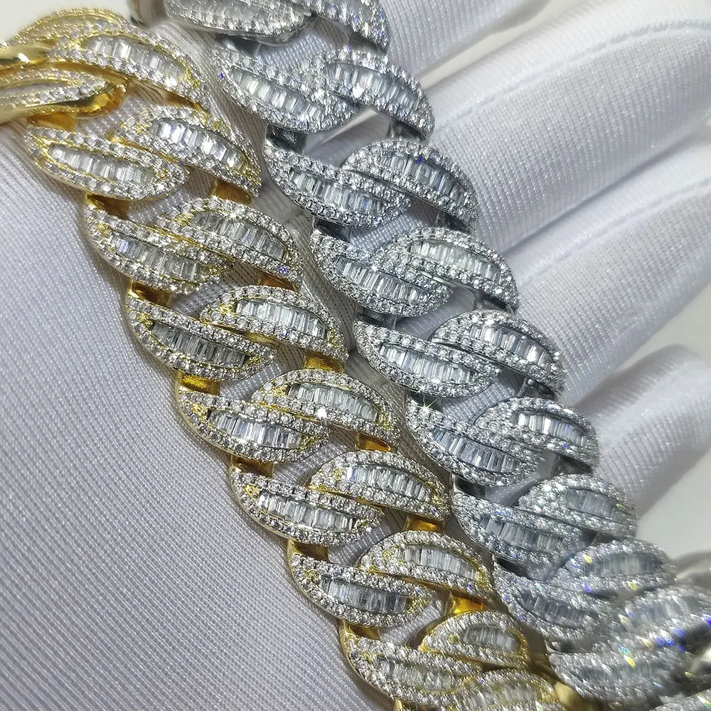 Hip Hop 20mm Baguette Cuban Link Chain Miami Men Rapper Jewelry Iced Out Necklace