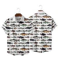 men ladies small sea fish 3d printed beach style shirts sea fish pattern hawaiian casual shorts