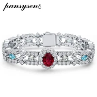 pansysen vintage 100 925 sterling silver 3ct oval cut ruby diamond gemstone charm bracelets for women wedding fine jewelry gift