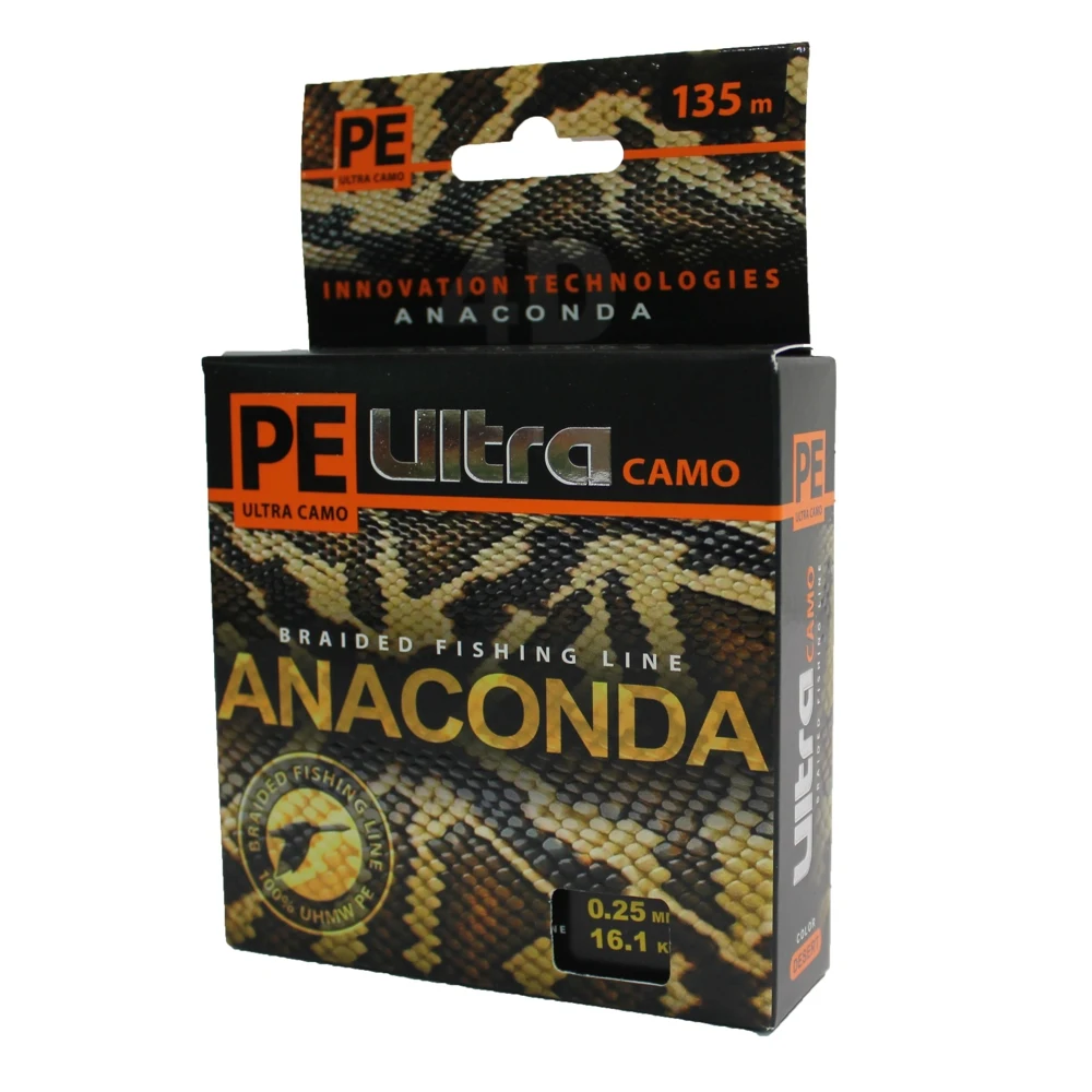 Плетеный шнур AQUA PE Ultra ANACONDA CAMO Desert 135m 0.25mm цвет - песчано-коричневый камуфляж test 16 10kg