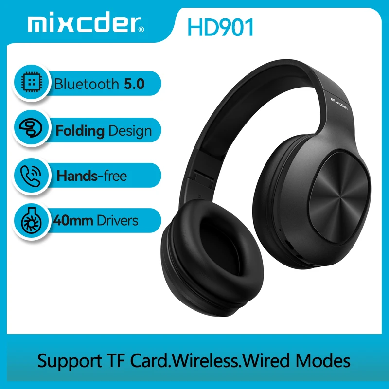 

Mixcder HD901 Bluetooth Headphones Wireless Headset Earbuds with Microphone TF Card for Phone Music Foldable Adjustable Earphone