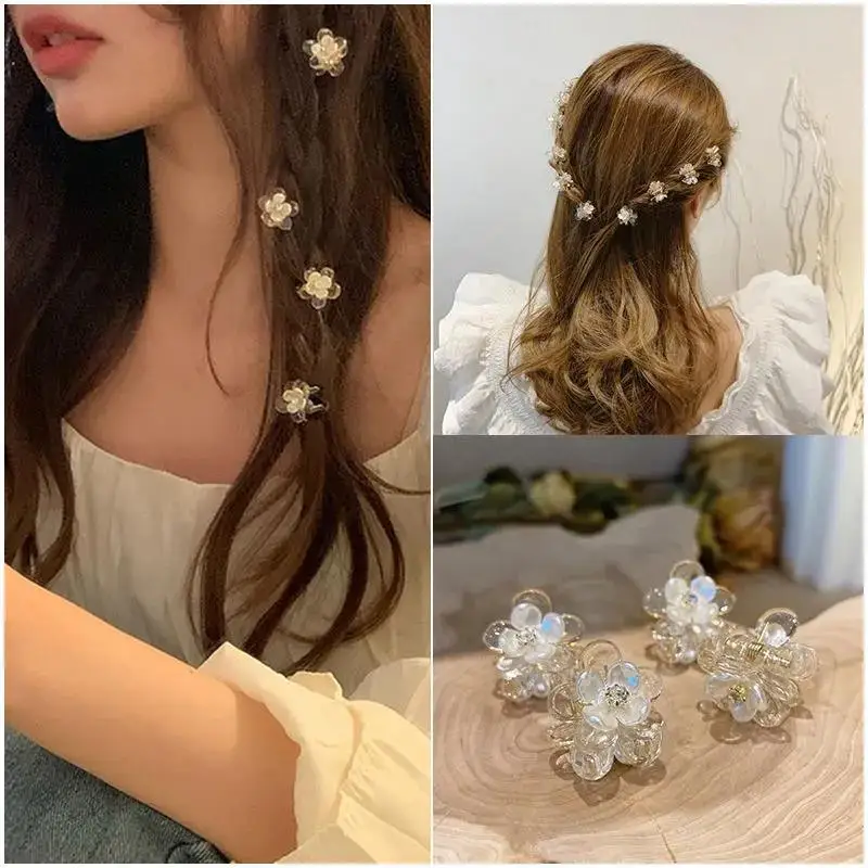 Fashion Small Fresh Simple Transparent Flower Claw Clip Female Girl Crab Hair Clip Mini Cute Accessories Hair Beads for Braids