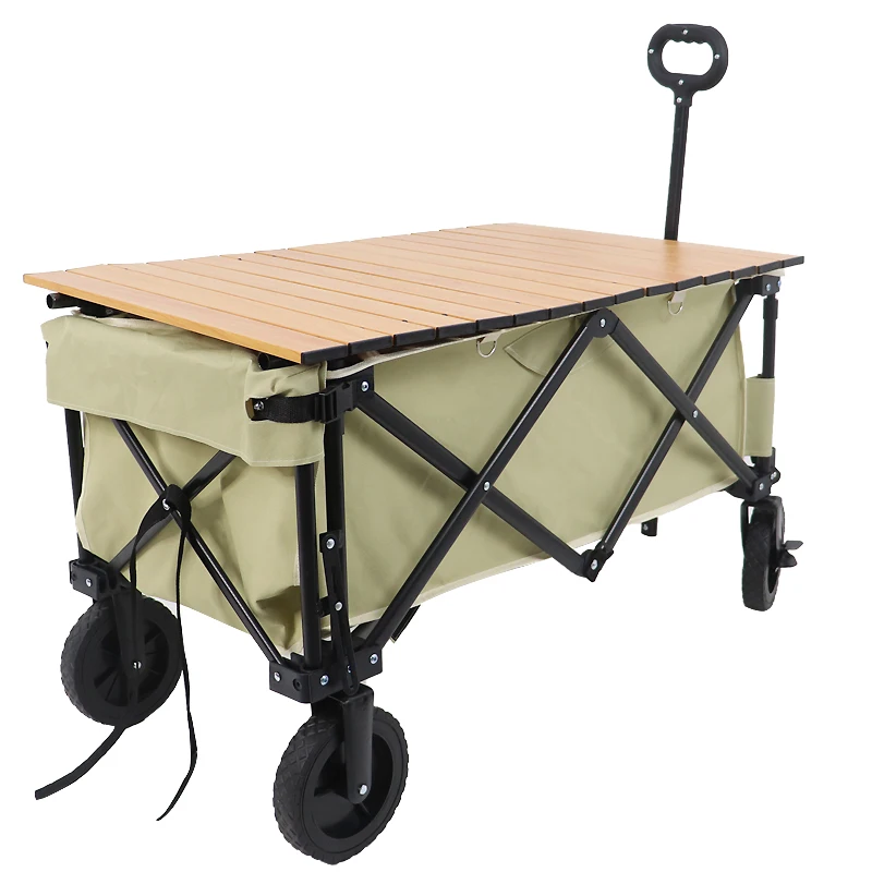 

Folding Camping Wagon Hand Carts with Folding Table and Drink Holders Apricot