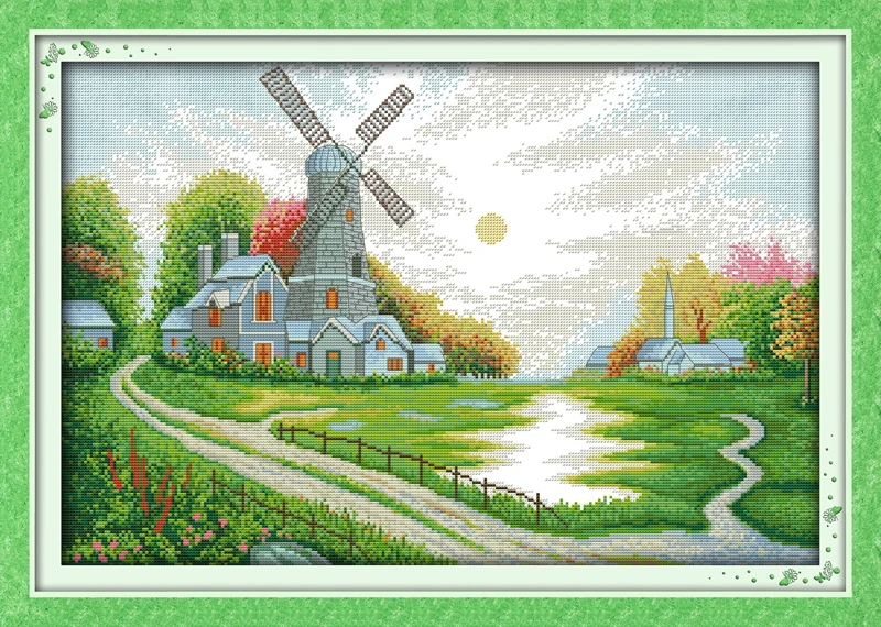 

Joy Sunday Pre-printed Cross Stitch Kit Easy Pattern Aida Stamped Fabric Embroidery Set-Windmill Shed