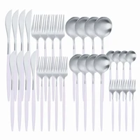 32pcs tableware white silver stainless steel dinnerware set kitchen utensils wedding cutlery set knife spoon fork flatware sets
