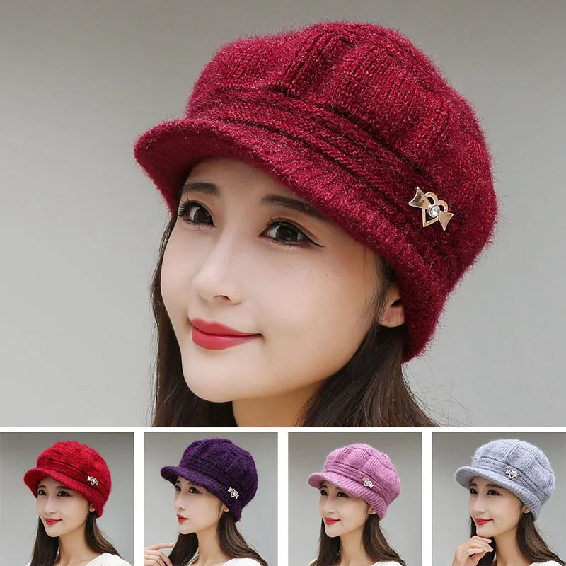 Autumn and Winter Hat Plush Thickened Female Knitted Wool Hat Fashion Octagonal Hat New Coldproof and Warm Hat