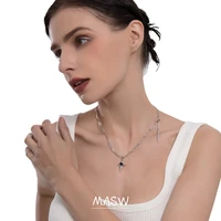 masw modern jewelry shiny star pendant necklace popular style one layer siver plaed metal brass chain necklace women gifts