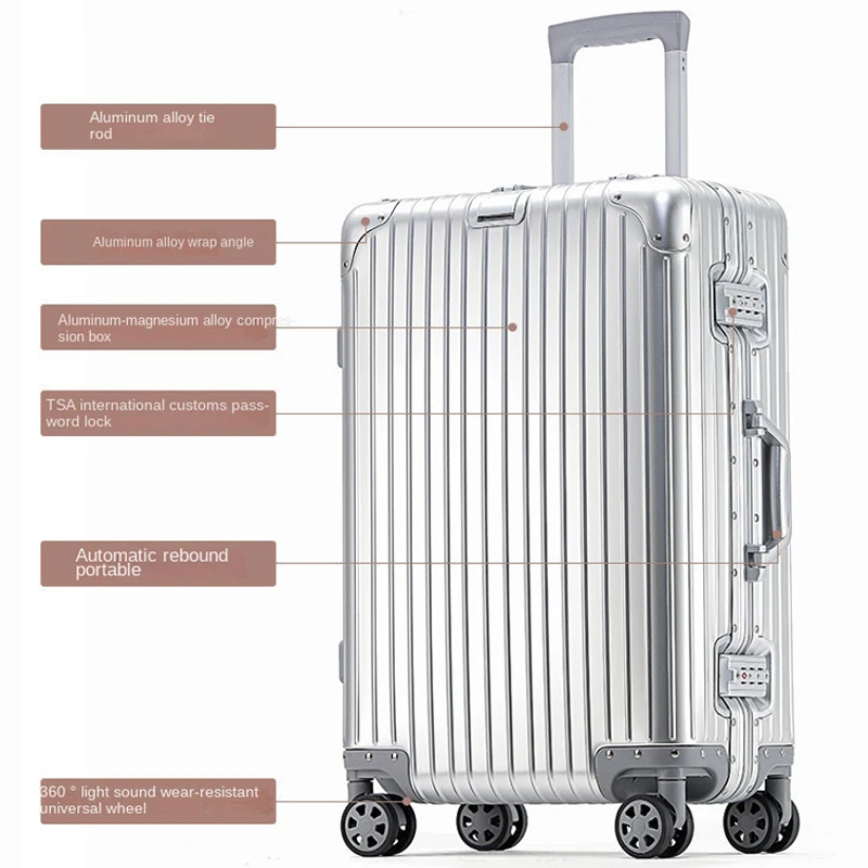 100% полностью алюминиевый чемодан на колесиках из магниевого сплава 20-дюймовая