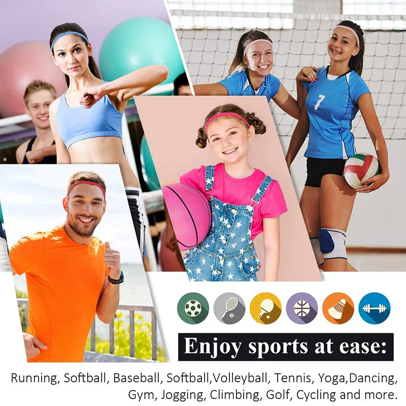 10pc Men Women Sports Headband Silicone Anti-slip Elastic Yoga Hair Bands Bandage Non-slip Outdoor Sport Sweatband Sports Safety