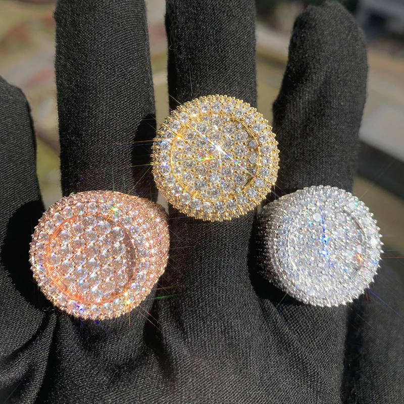 Фото Хип-хоп 5A+ CZ Stone Paved Bling Iced Out Вогнутые круглые кольца на палец для мужчин Ювелирные изделия рэпера Золото Серебро Цвет Размер 7-10 №4