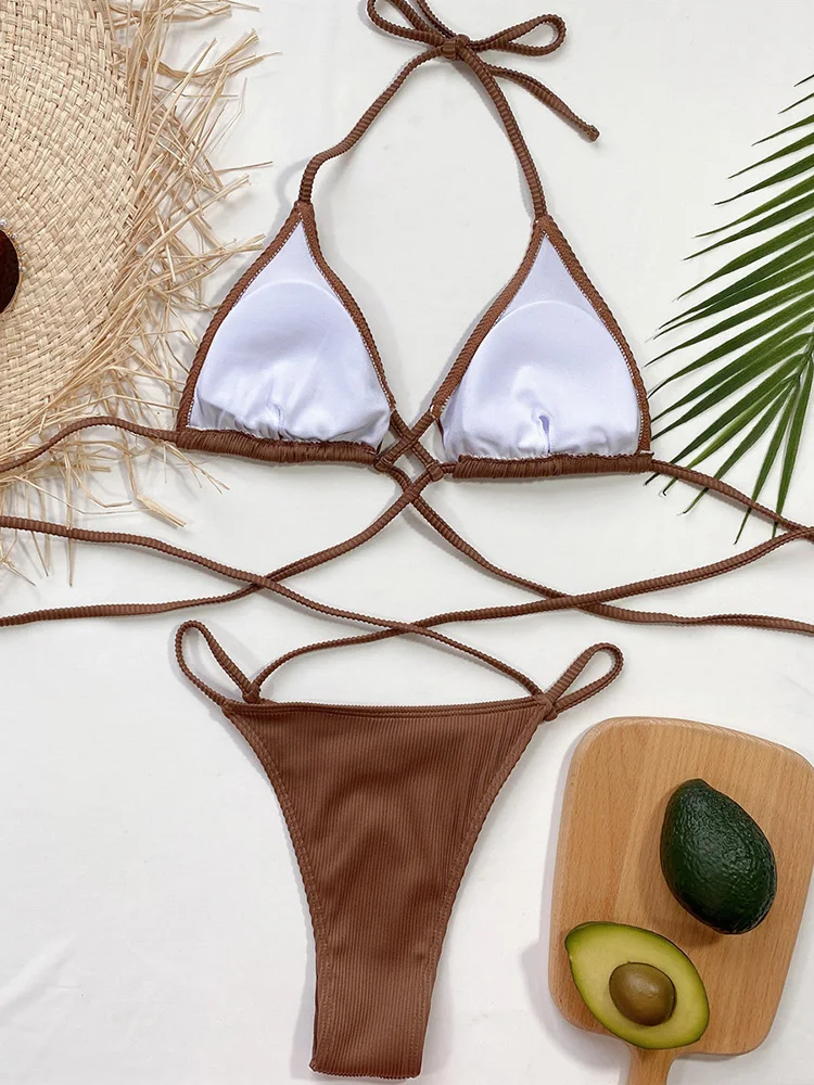 Сексуальное бикини в рубчик женский купальник новинка 2024 купальник-стринги