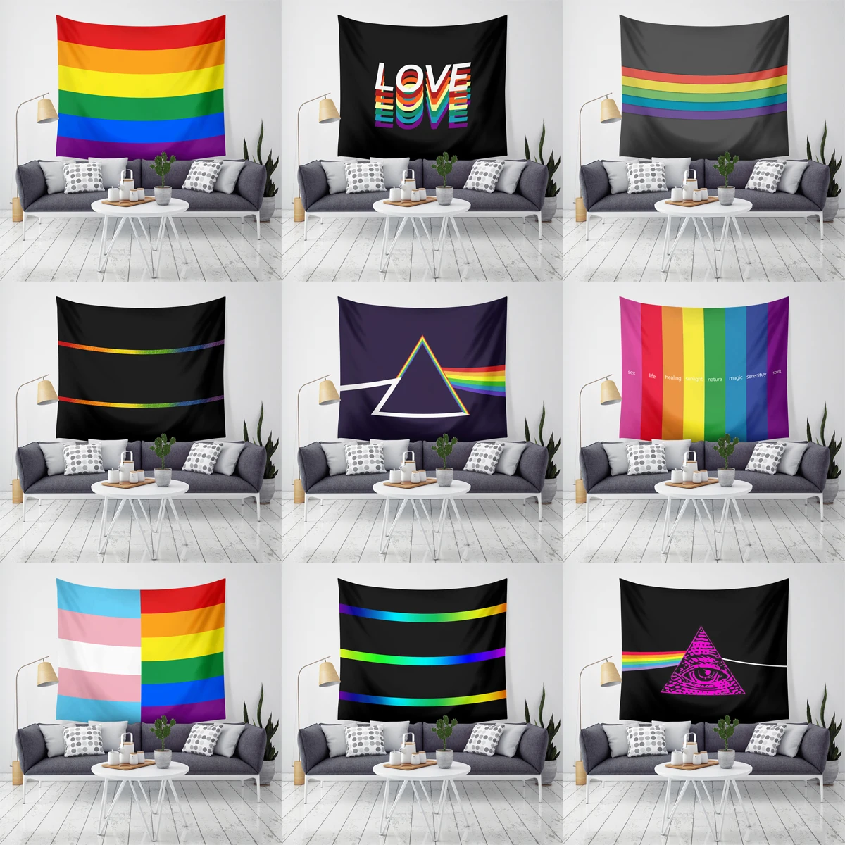 

ZHENHE Cool Rainbow Art Style Tapestry Home Decor Wall Hanging Tapestries Boho Bedspread Yoga Mat Blanket