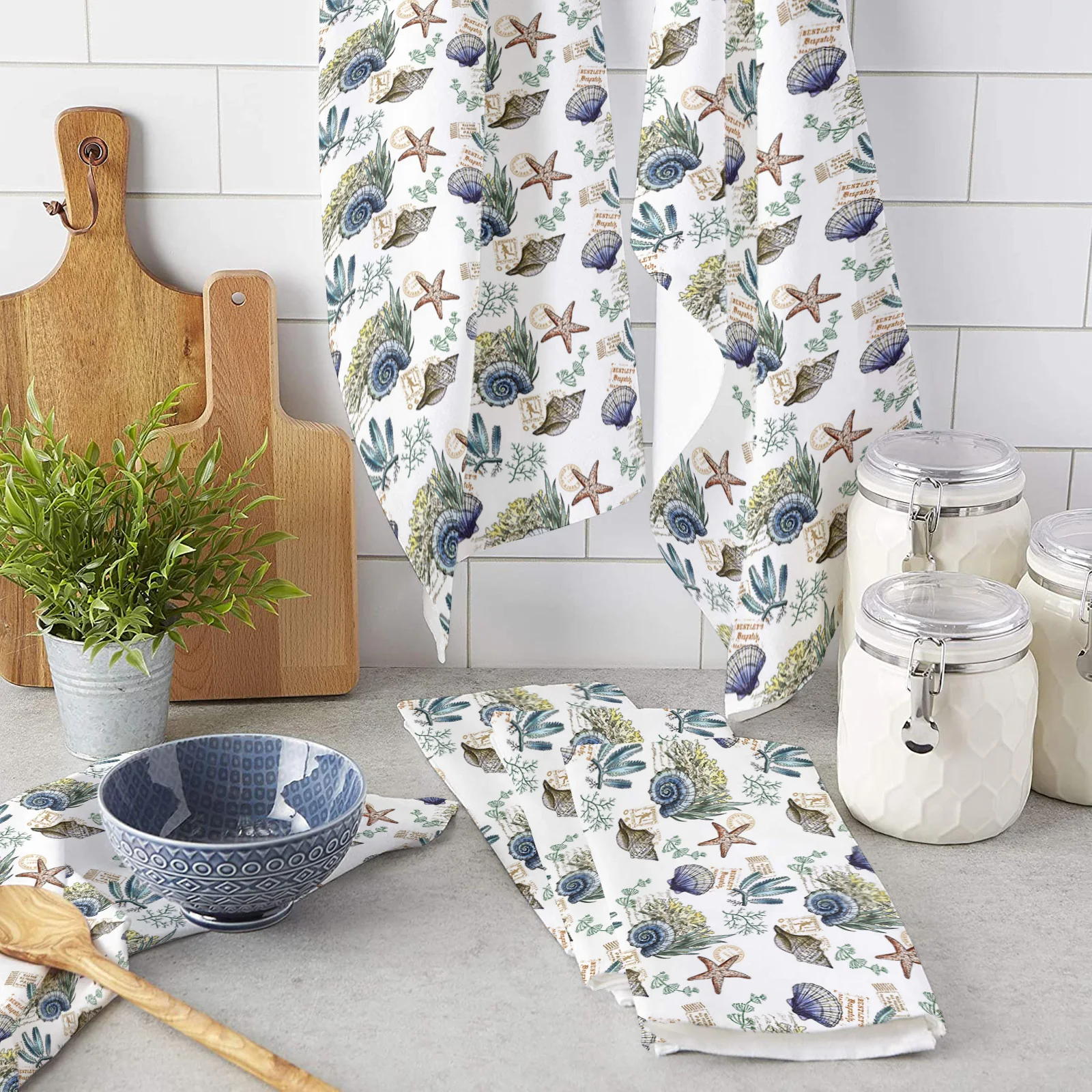 

Summer Conch Shell Starfish Kitchen Towel Cleaning Cloth Microfiber Soft Household Super Absorbent Dish Washing Cloth