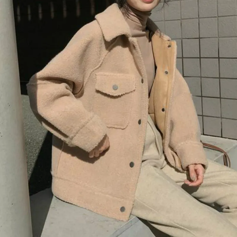 Women Winter Solid Overcoat Early Spring Loose Coat Female New Plush Coat Shirt Jacket Korean Fashion Warmth Ladies Clothings