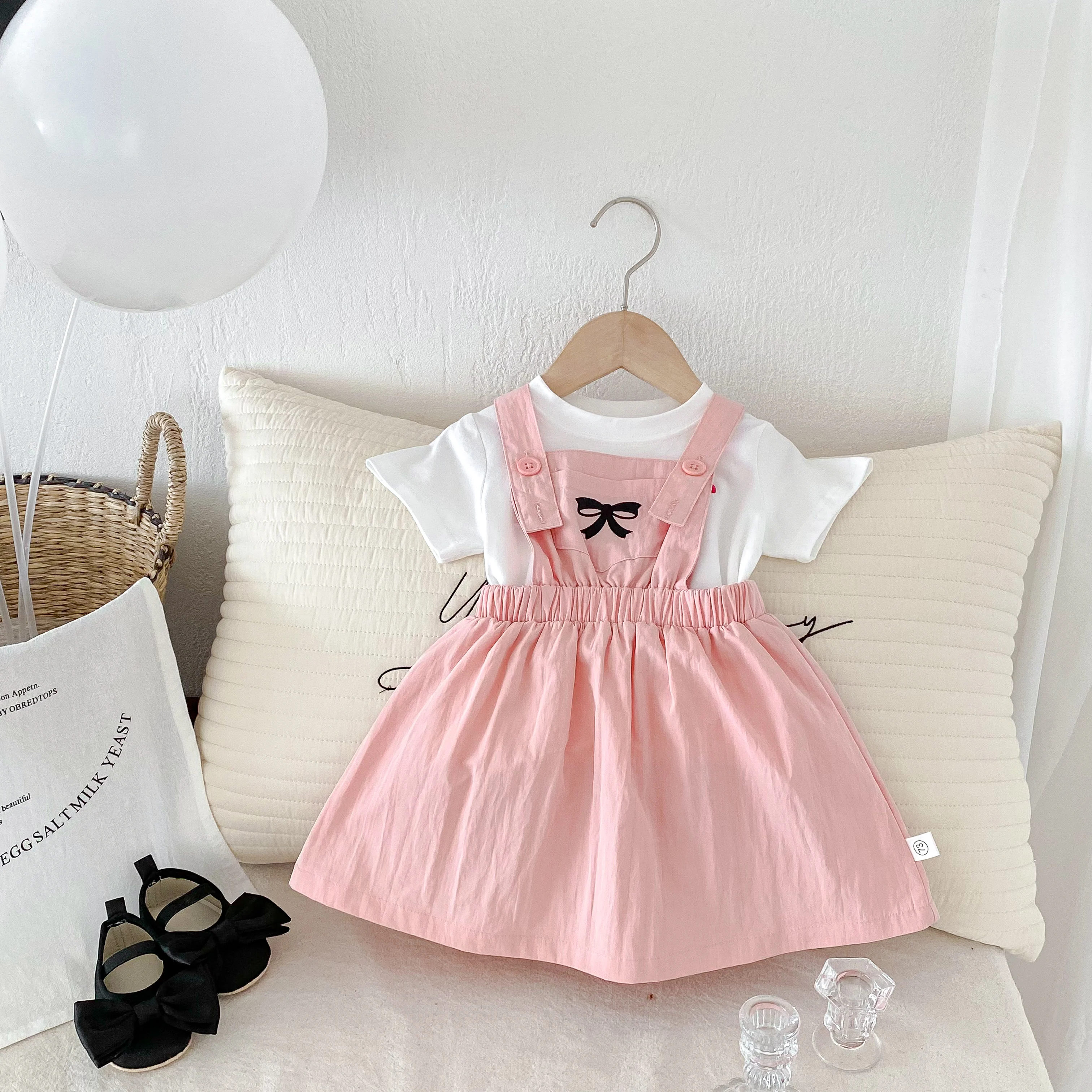 Платье Для Девочек В Корейском Стиле С Милым Принтом И Бантом. Летнее Длиной До