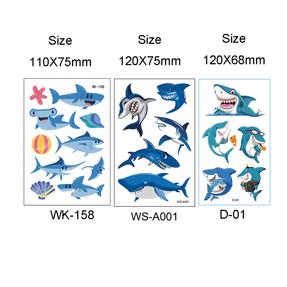 Мультфильм Акула Татуировка наклейка милый ребенок анимация Временная
