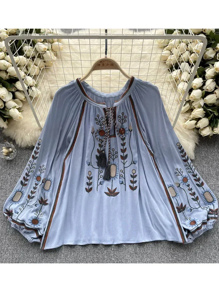 Женская Весенняя блузка в богемном стиле рубашка с рукавами-фонариками и