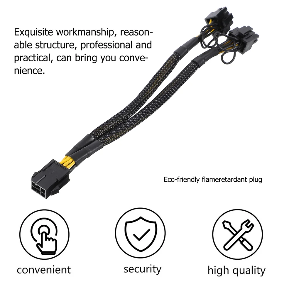 6PCS Graphics Power Cord 6 Pin to Dual 8 Pin PCIe GPU Extension Power Wire