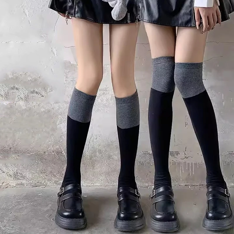 

Подходящие цвета модные чулки в Корейском стиле винтажные Черные Серые дышащие носки с высоким рукавом чулки до бедра носки в стиле Харадзюку