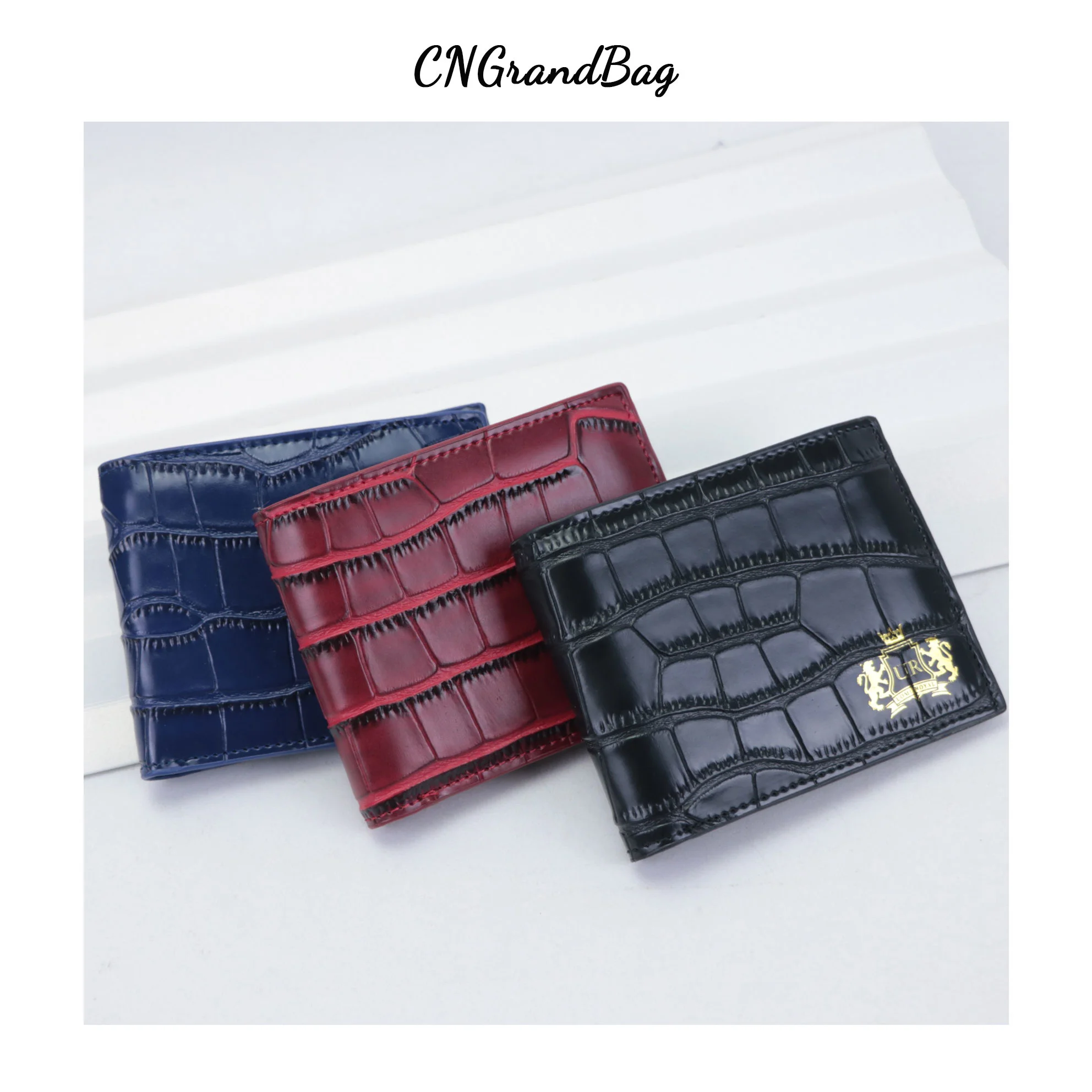 Customized Luxury Genuine Leather Embrossed Crocodile Pattern Men Wallet Coin Purse Multi-Functiona Short Wallet Card Holder