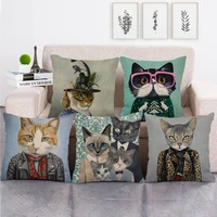 cartoon funny cat linen pillowcase double bed cushions gift for kids girl gentle throw pillow cover aesthetics home decor 45x45