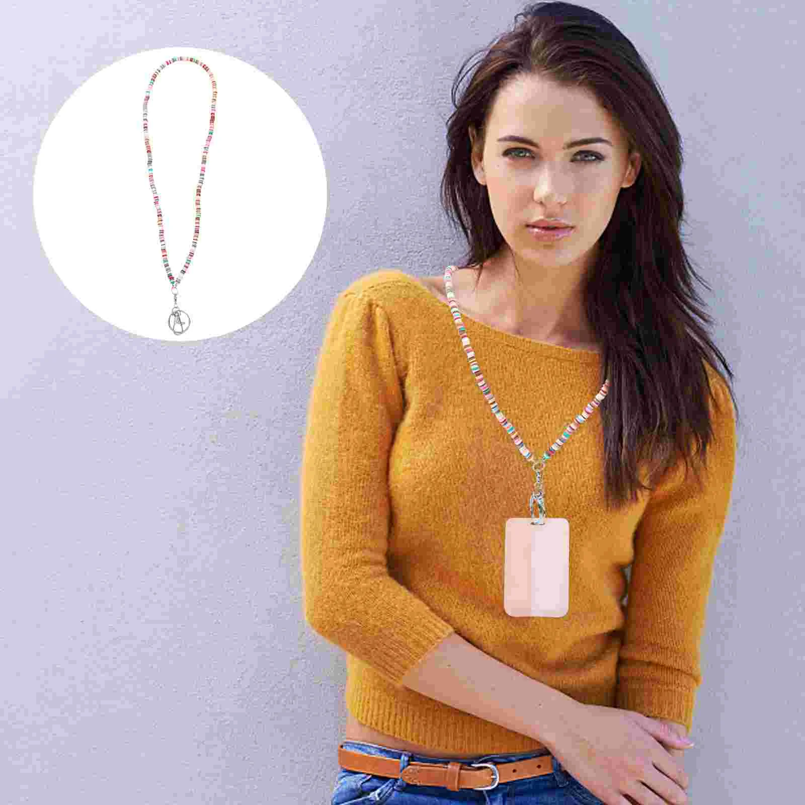 

Colored Clay Necklace Hanging Chain Lanyards Women Cellphone Rope Keys Zinc Alloy Buckle Office Keychain