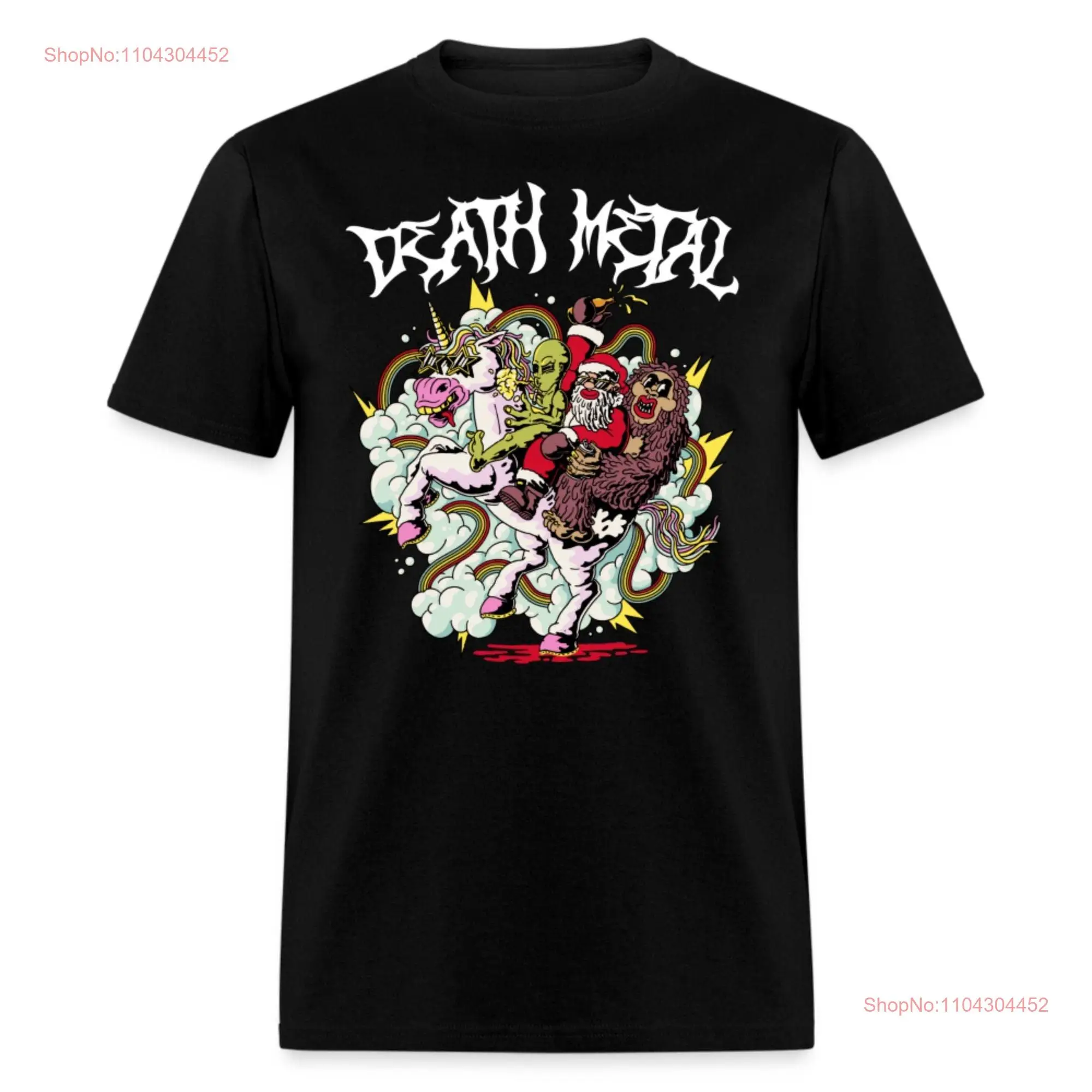 Death Metal Unicorn Rainbow Big Foot Santa Alien Funny T Shirt long or short sleeves
