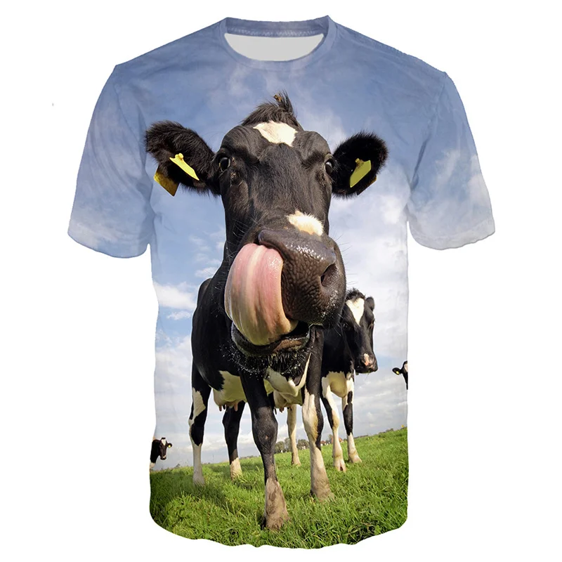 Funny Kids T-shirts 3D Printing Cows Grassland T Shirt for Men Summer Casual Kawaii Boys Girls Tops Round Neck Womens Clothing