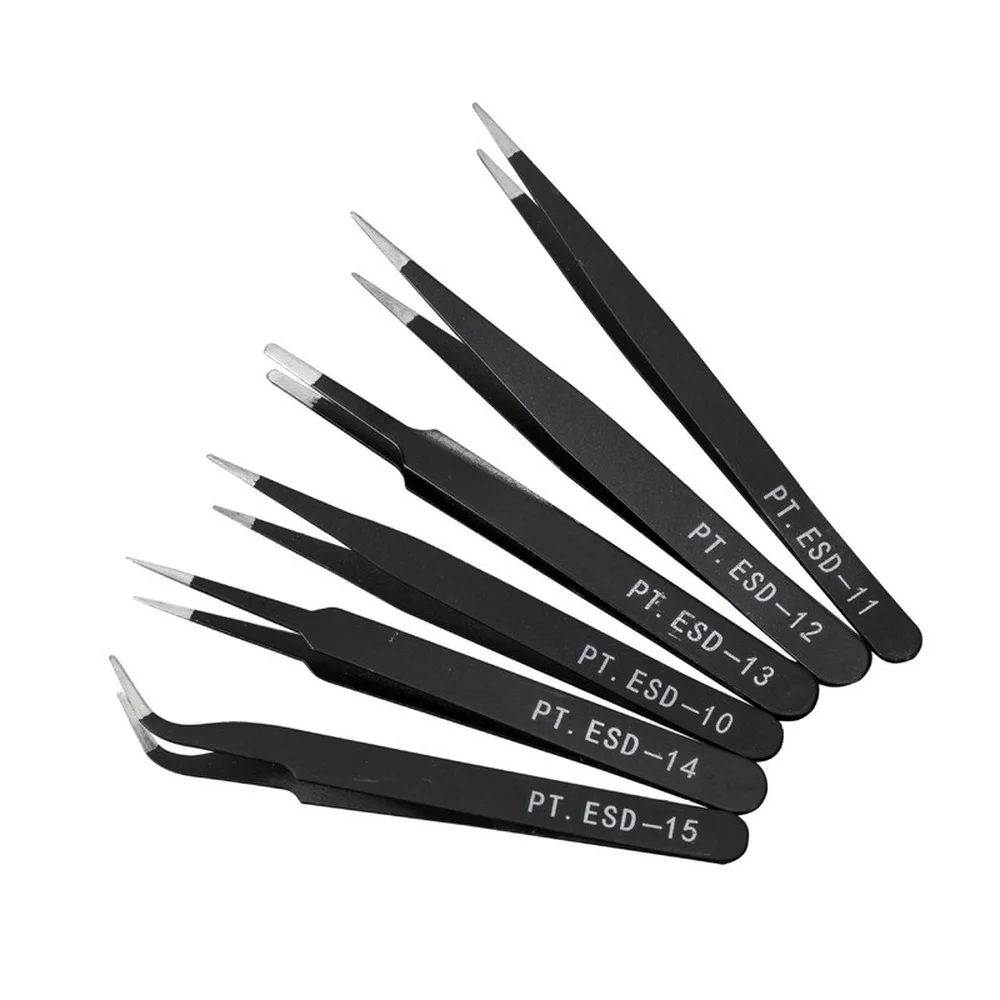 

Anti-static ESD Stainless Steel Tweezers Set Maintenance Tools Industrial Precision Curved Straight Tweezers Repair Tools Set