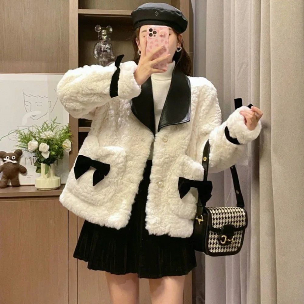 

Women 2022 Autumn Winter Fashion Cute Rabbit Fur Faux Fur Coat Female Thick Warm Soft Fake Fur Jacket Overcoat Casual Outerwear