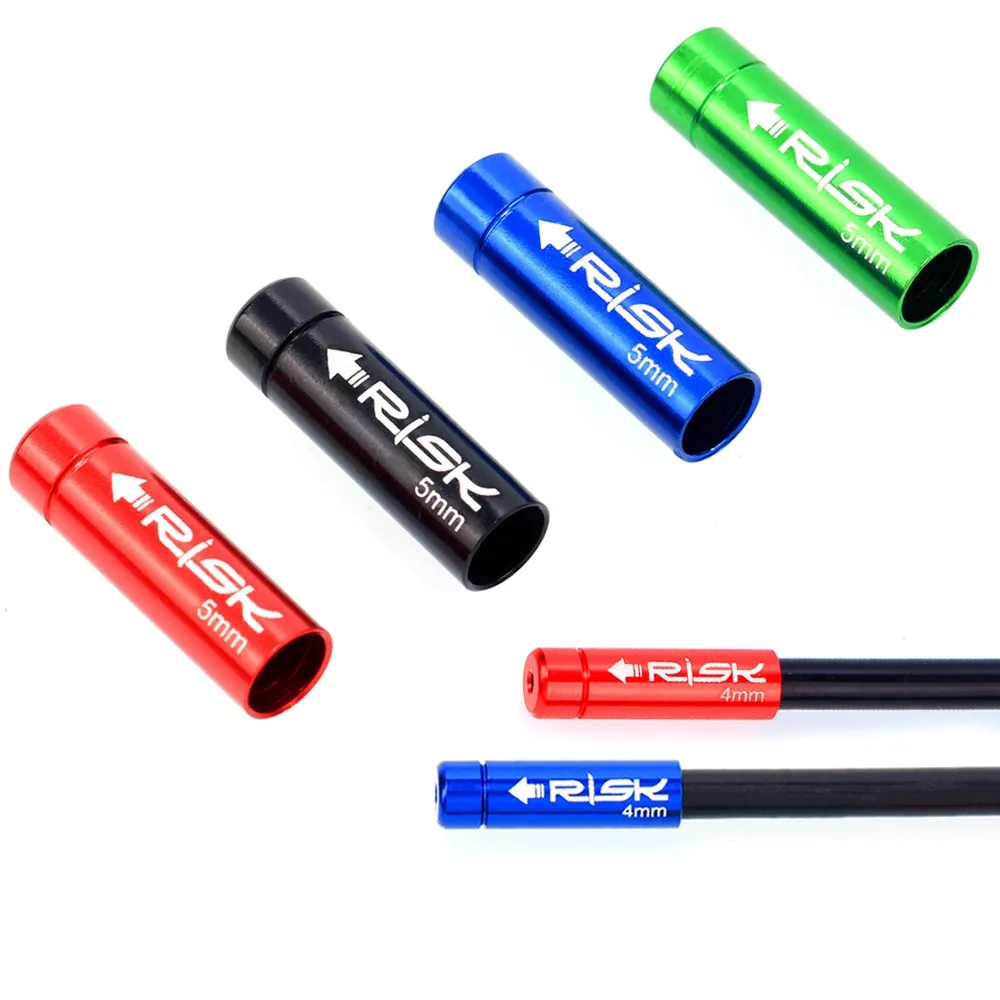 

RISK 10Pcs Bicycle Derailleur Shift Brake Cable End Cap 4mm/5mm Bike Aluminum Alloy Ferrules Crimps Dust Cover Wire Tip