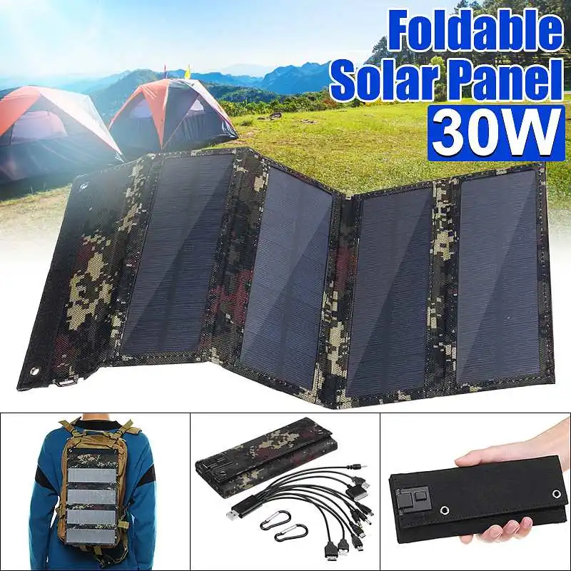 

USB Foldable Solar Panel Portable Solar Power Cells Waterproof 30W 5V Folding Solar Panels For Mobile Phone Battery Charger