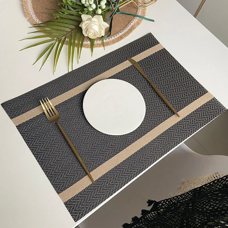 

Nordic waterproof and oil-proof table mat PVC hotel table mat restaurant non-slip insulation mat striped jacquard bowl