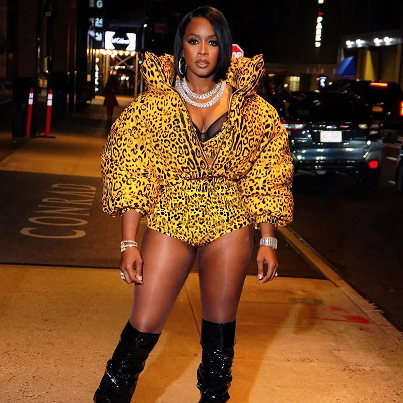 

Зимнее классическое женское пальто, леопард с длинным рукавом, блестящая куртка на молнии со шнуровкой, женская уличная одежда